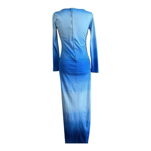 Vintage Lanvin Maxi Dress Gown Retro Blue Long Sleeve Geometric Retro Funky Sz 6 - Picture 6 of 15